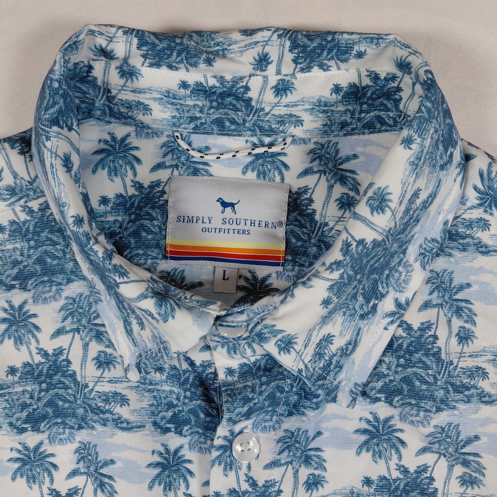 Simply Southern Mens L Tropical Palm‎ Tree Print Short Sleeve Button Up Shirt - Picture 3 of 8